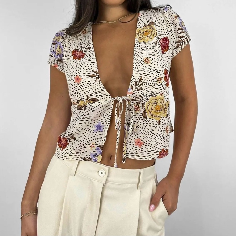 Sunny Isle Printed Tie Front Top